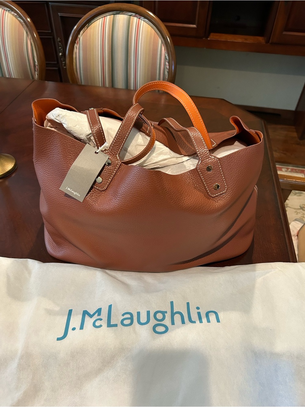 J. McLaughlin Anna Tote Pebbled Leather Tote in Reversible Brown/Orange